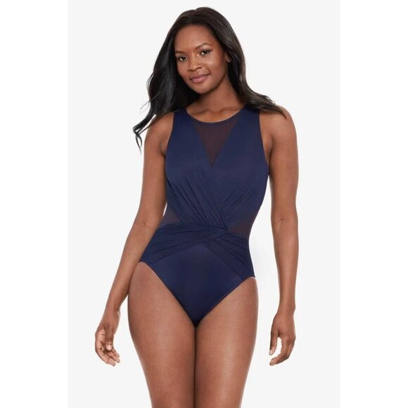 Miraclesuit Palma One Piece Swimsuit Midnight Blue Size 8 Slimming Shaping Suit - Picture 1 of 9